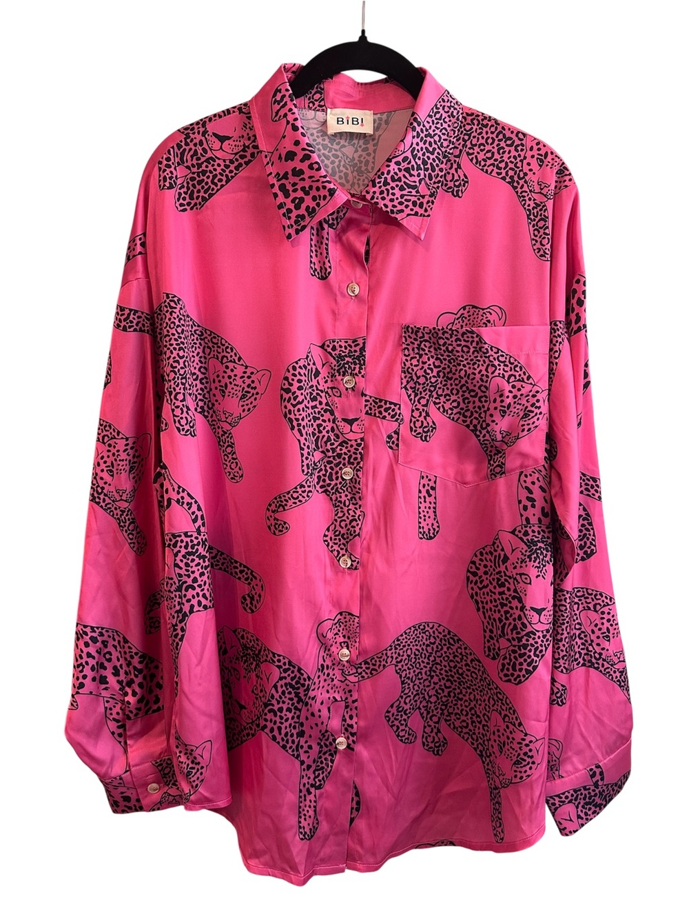 BiBi Hot Pink and Black Leopard Print Shirt. NWOT